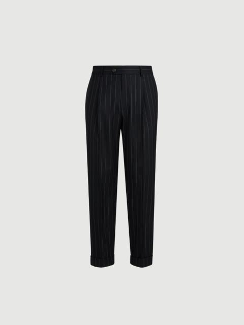 Brunello Cucinelli Super 150s virgin wool wide chalk stripe batavia trousers with pleat