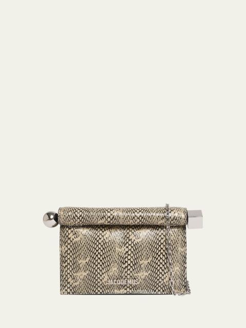 JACQUEMUS La Petit Pochette Rond Snakeskin-Embossed Clutch Bag