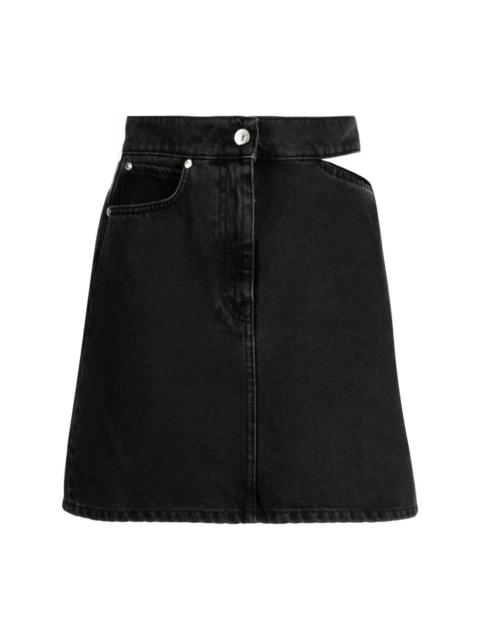 cut-out denim mini skirt