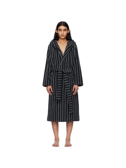 TEKLA Navy & White Terry Hooded Bathrobe