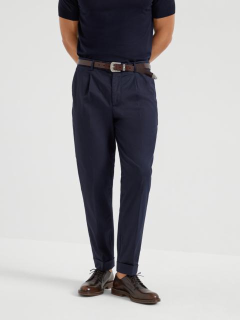 Brunello Cucinelli Garment-dyed leisure fit trousers in American Pima cotton comfort gabardine with pleat