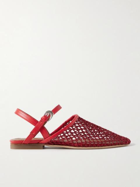 STAUD Rete Leather-trimmed Crocheted Slingback Flats