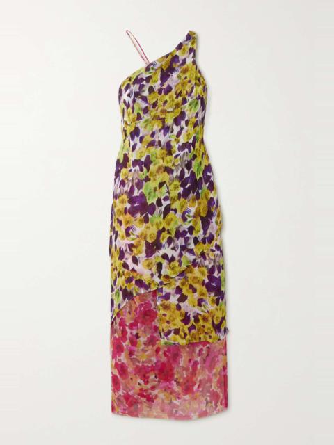 Dries Van Noten One-shoulder open-back layered floral-print chiffon midi dress