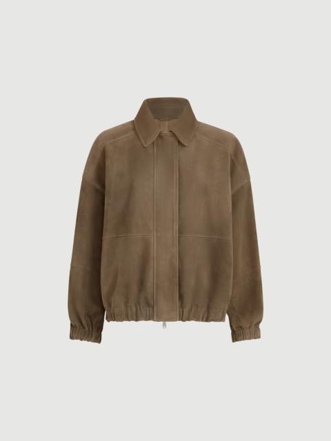 Brunello Cucinelli Couture suede outerwear jacket with shiny zipper pull