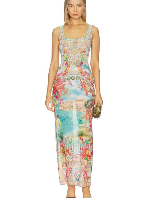CAMILLA Square Neck Beach Maxi Dress With Low Back