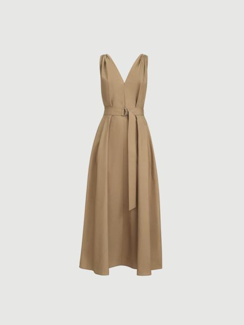 Brunello Cucinelli Techno cotton poplin belted dress with precious shoulder detail