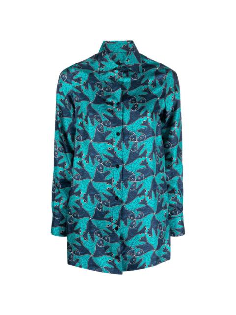 fish-pattern silk shirt