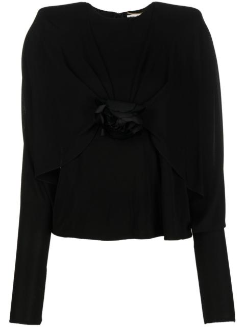 SAINT LAURENT Flower crepe long-sleeve top