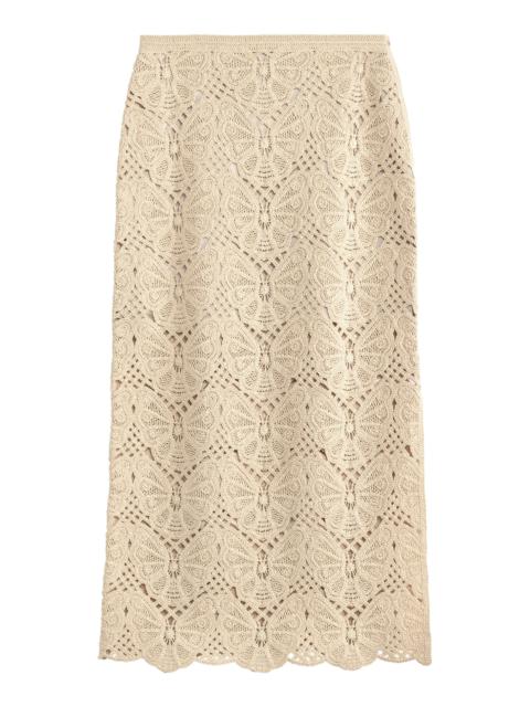 Crochet Knit Midi Skirt off-white