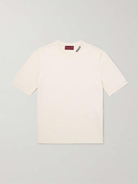 GUCCI Logo-Intarsia Silk and Cotton-Blend T-Shirt