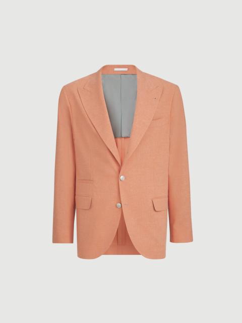Brunello Cucinelli Virgin wool, cotton and silk mouliné deconstructed blazer with peak lapels and metal buttons