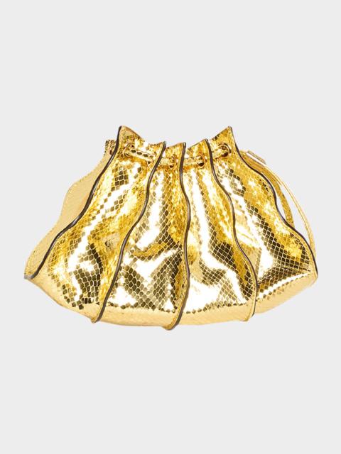 ULLA JOHNSON Adria Mini Pleated Wave Metallic Snake-Print Crossbody Bag