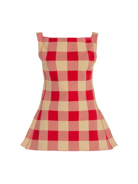 Asher Gingham Cotton-Blend Knit Apron Top red