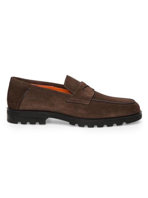 Santoni Men's Burnished Suede Loafers - Dark Brown