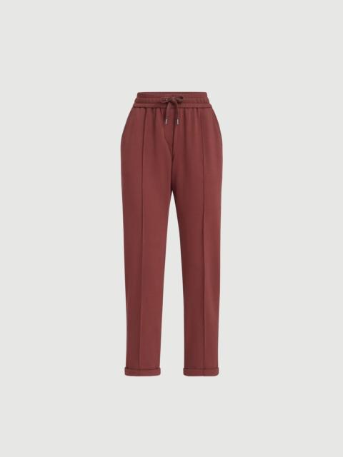 Brunello Cucinelli Stretch cotton lightweight French terry track trousers with monili