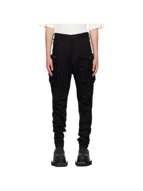 Julius Black Pleated-Knee Denim Cargo Pants