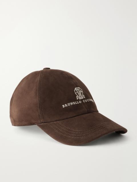 Brunello Cucinelli Logo-Embroidered Suede Cap
