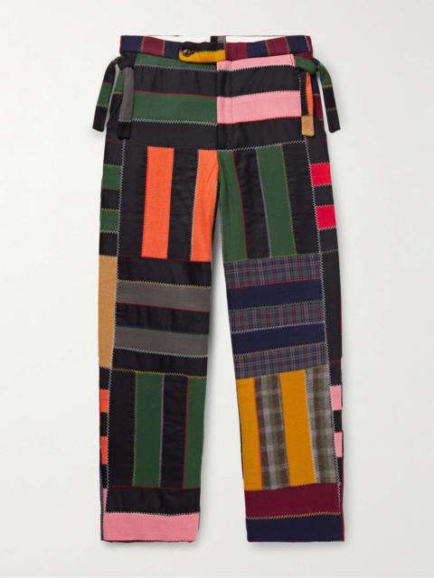 Straight-Leg Patchwork Checked Wool-Blend Trousers