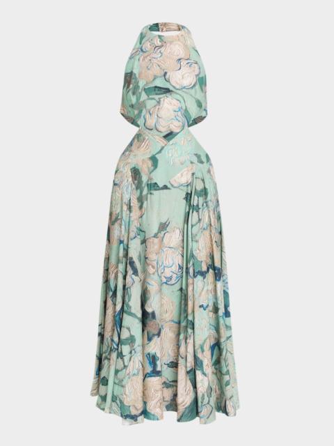 Givenchy Floral-Print Cutout Halter Midi Dress