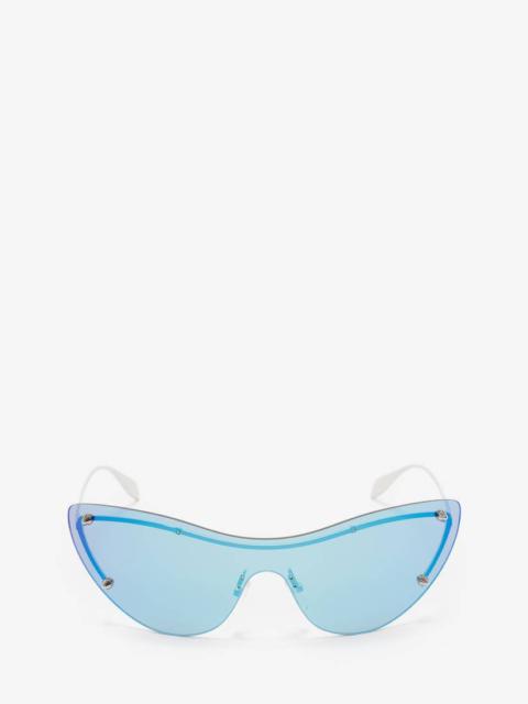 Women's Spike Studs Cat-eye Mask Sunglasses in Blue/silver