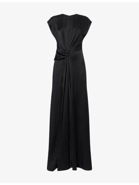Victoria Beckham Aria Twist-Detail Crepe-Back Satin Gown