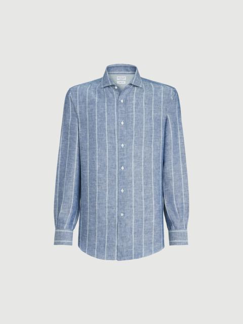 Brunello Cucinelli Linen denim-effect twill easy fit shirt with spread collar