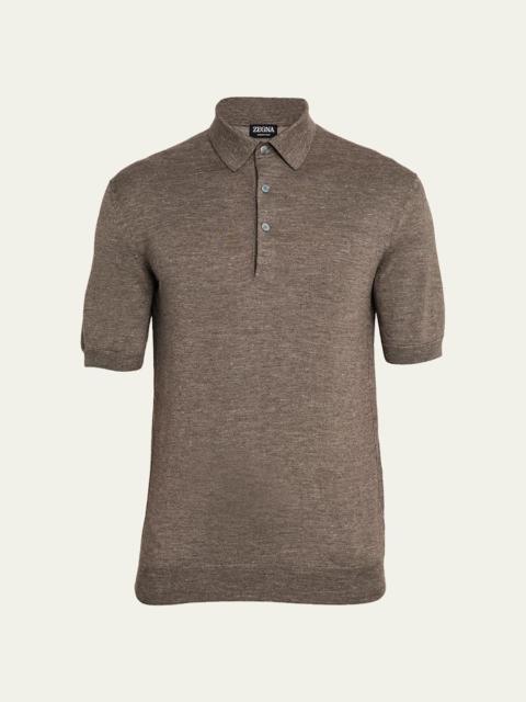 ZEGNA Men's Melange Silk, Cashmere and Linen Polo Sweater