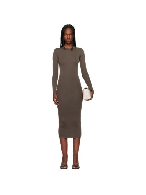 ESSENTIALS Brown Fitted Long Sleeve Maxi Dress