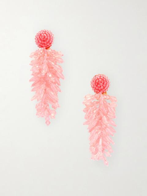 Oscar de la Renta Cluster Tasseled Beaded Gold-tone Clip Earrings