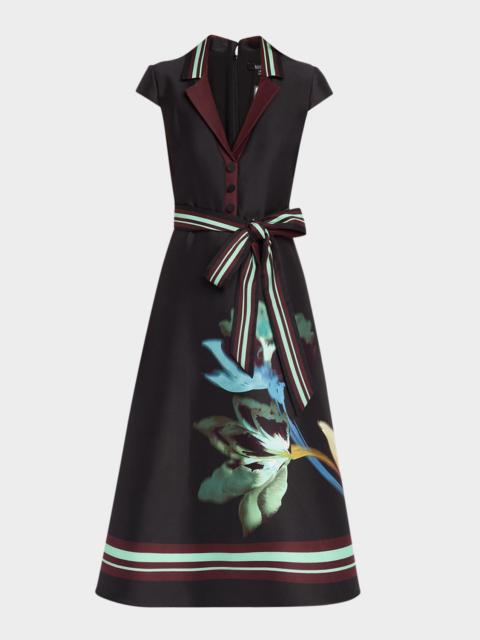 BADGLEY MISCHKA Belted Floral Mikado Midi Dress