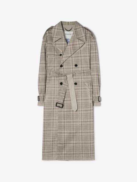 Burberry Long Check Nylon Cotton Hoxton Trench Coat