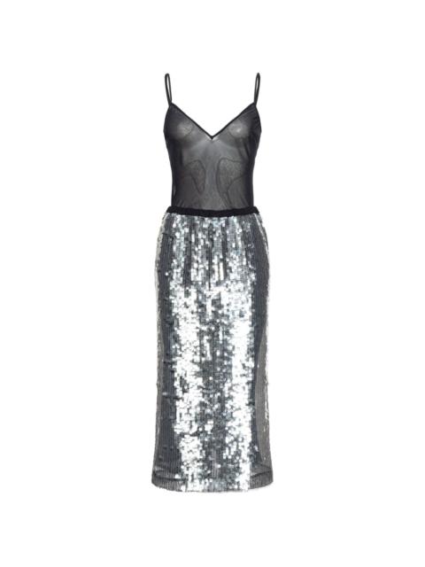 layered semi-sheer sequin-embellished dress