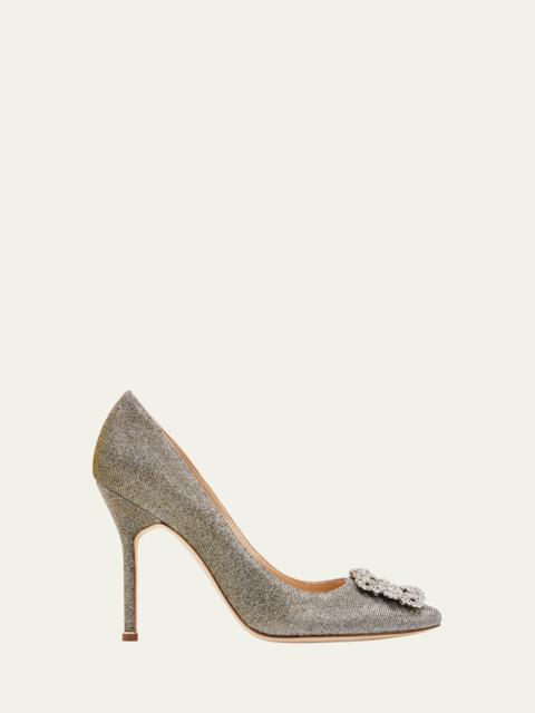 Manolo Blahnik Hangisi 105mm Metallic Buckle Pumps