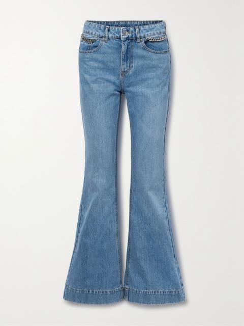 Stella McCartney + NET SUSTAIN Iconic chain-embellished high-rise flared jeans Blue