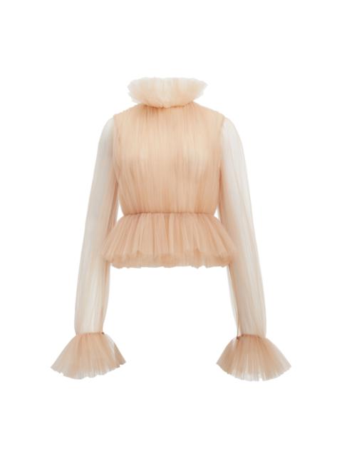 KHAITE Ula Ruffled Tulle Top neutral