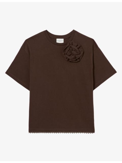 Claudie Pierlot Flower-Embellished Short-Sleeved Cotton-Jersey T-Shirt