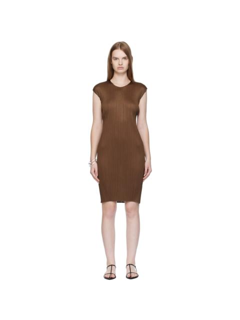 Pleats Please Issey Miyake Brown New Colorful Basics 4 Midi Dress