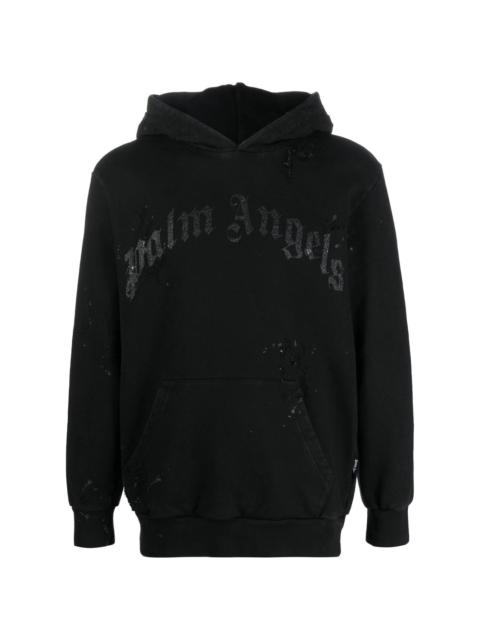 Palm Angels logo-print distressed hoodie