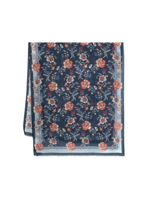 floral-print frayed scarf