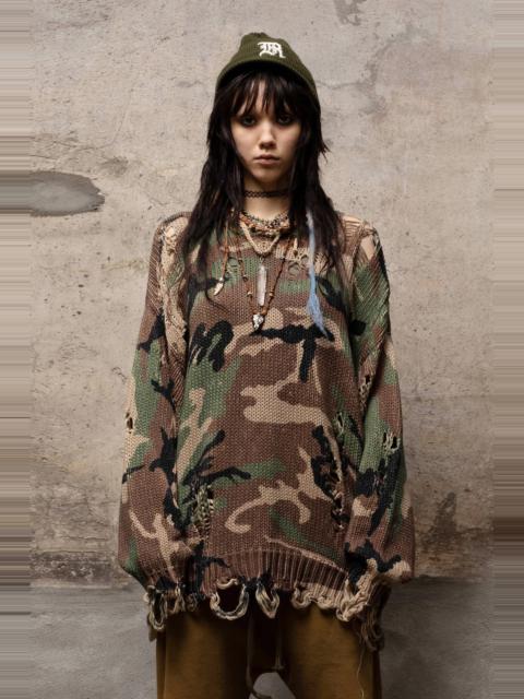 R13 OVERSIZED DISTRESSED SWEATER - CAMO