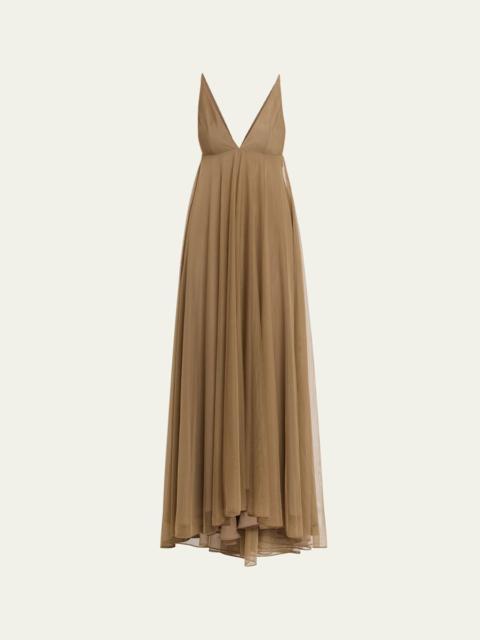RONNY KOBO Chrissina Plunging Tulle Gown