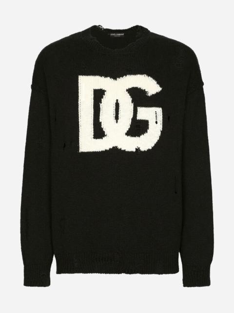 Dolce & Gabbana Round-neck cotton sweater with DG logo