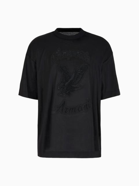 EMPORIO ARMANI ASV Clubwear oversize T-shirt in Lyocell-blend jersey with rhinestone patch and embroidery