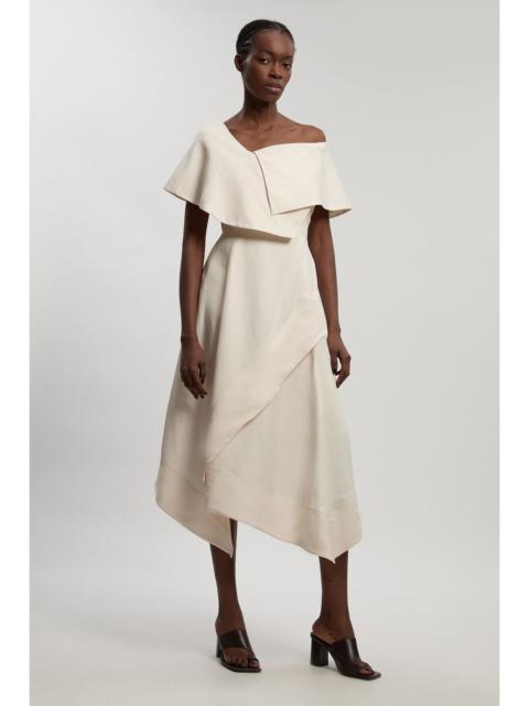 KAREN MILLEN Petite Premium Viscose Linen Tailored Asymmetric Neck Full Skirted Midi Dress