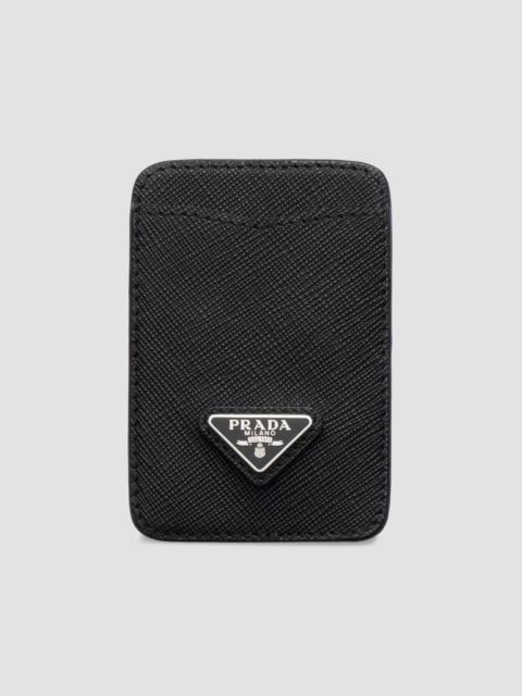Prada Women's Saffiano Leather Card Holder - Black Silver