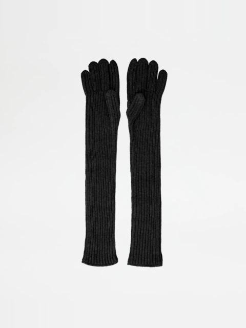 Tod's LONG GLOVES IN CASHMERE AND LEATHER - BLACK