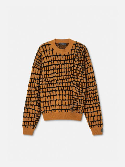 Croc-Effect Chenille Jacquard Sweater