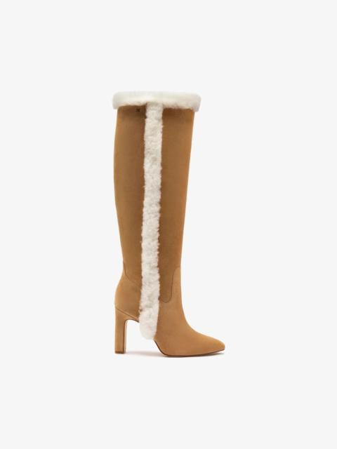 Larroudé Cindy Hi Faux Fur Boot In Peanut Suede and Natural Shearling