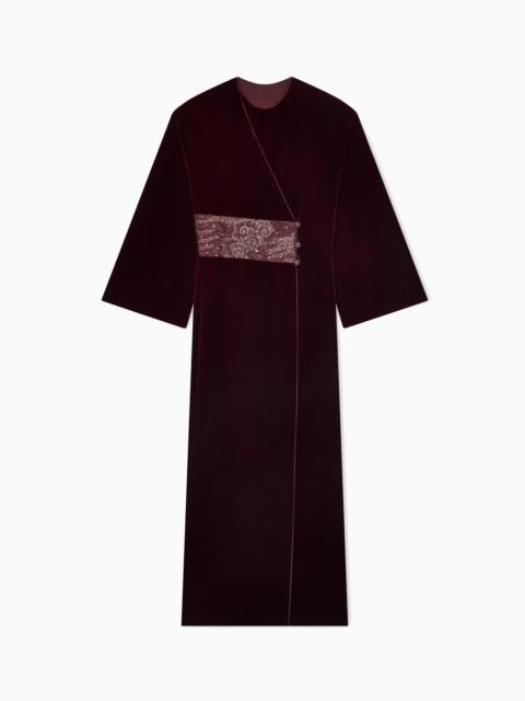GIORGIO ARMANI VELVET WRAP EVENING DRESS WITH FLORAL EMBROIDERY