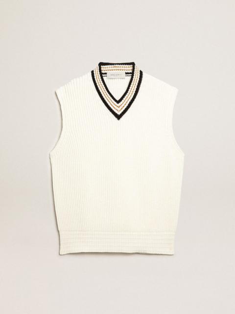 Golden Goose V-neck vest in papyrus-colored cotton yarn